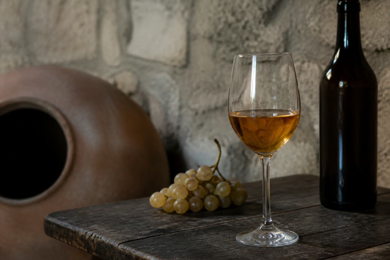 A glass of Georgian amber wine