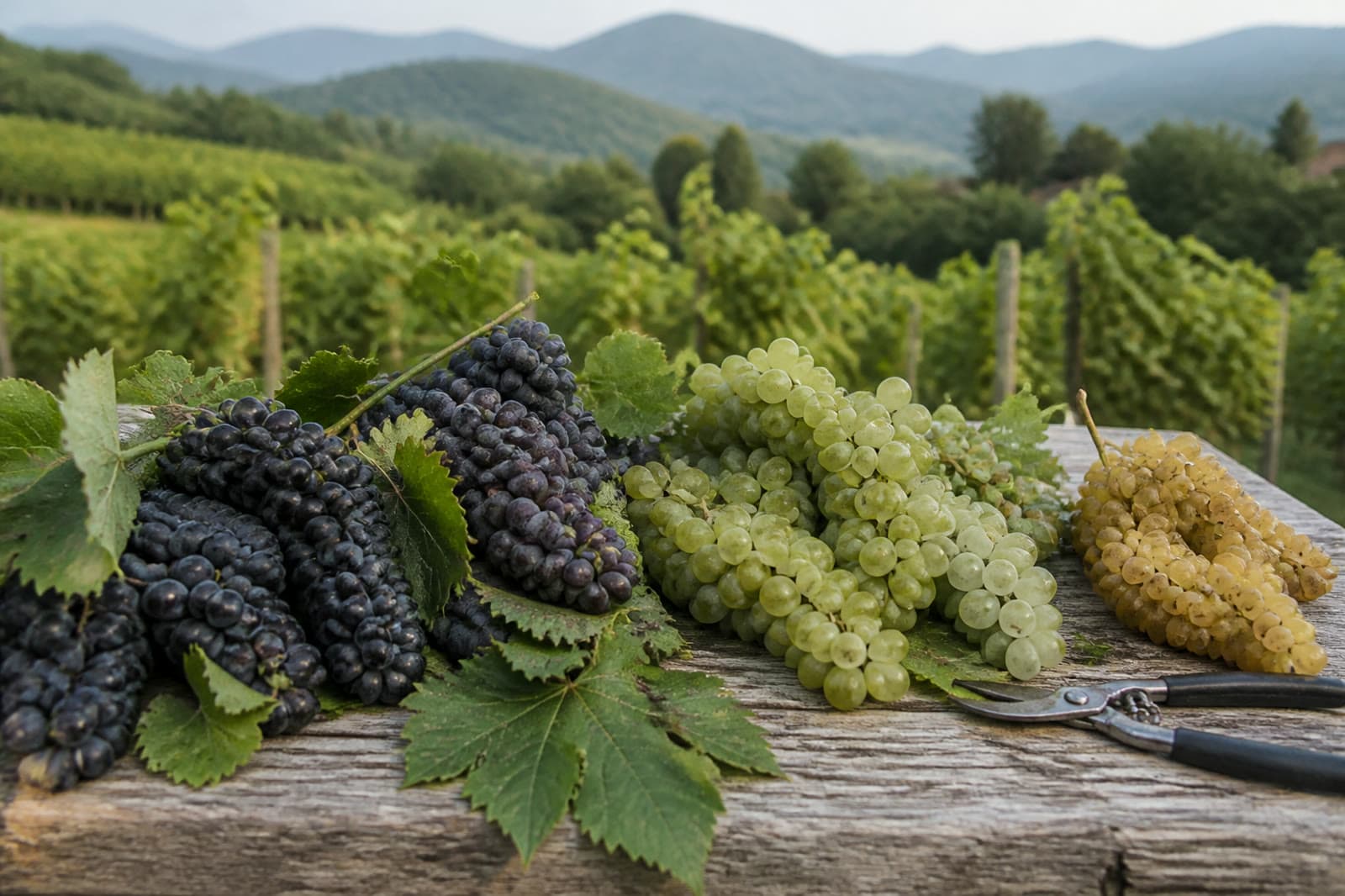 Georgian grape varieties in a vineyard